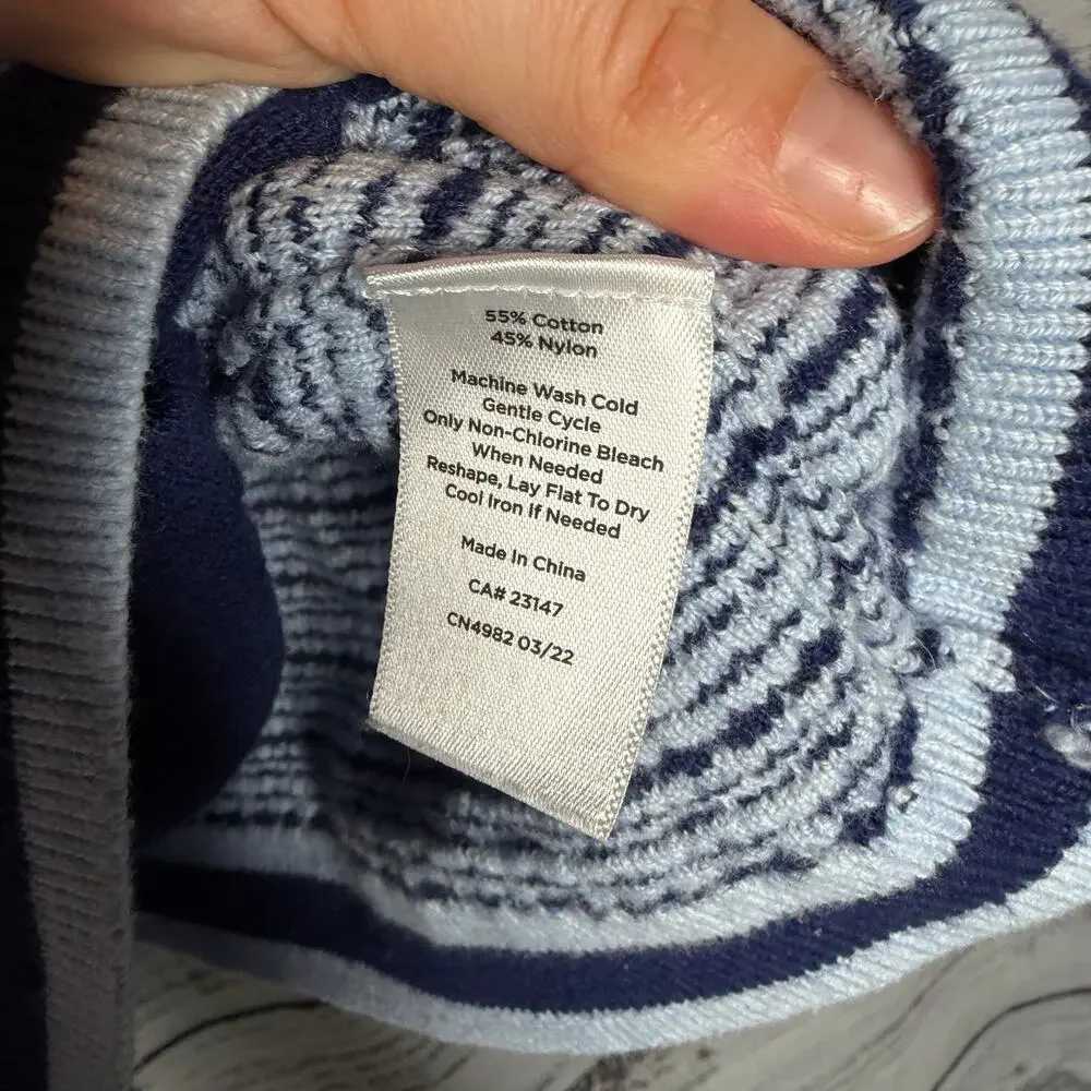 Talbots Blue Textured Cardigan L Cotton Blend Button Front Classic - Picture 3 of 6